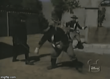 An animated gif file showing someone mysterious using a sword to carve a Z in the seat of a soldier's trousers as he is bent over.