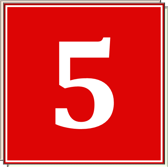 A white numeral 5 in a red square