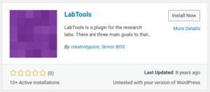 An infobox in WordPress showing information for a very old plugin named LabTools